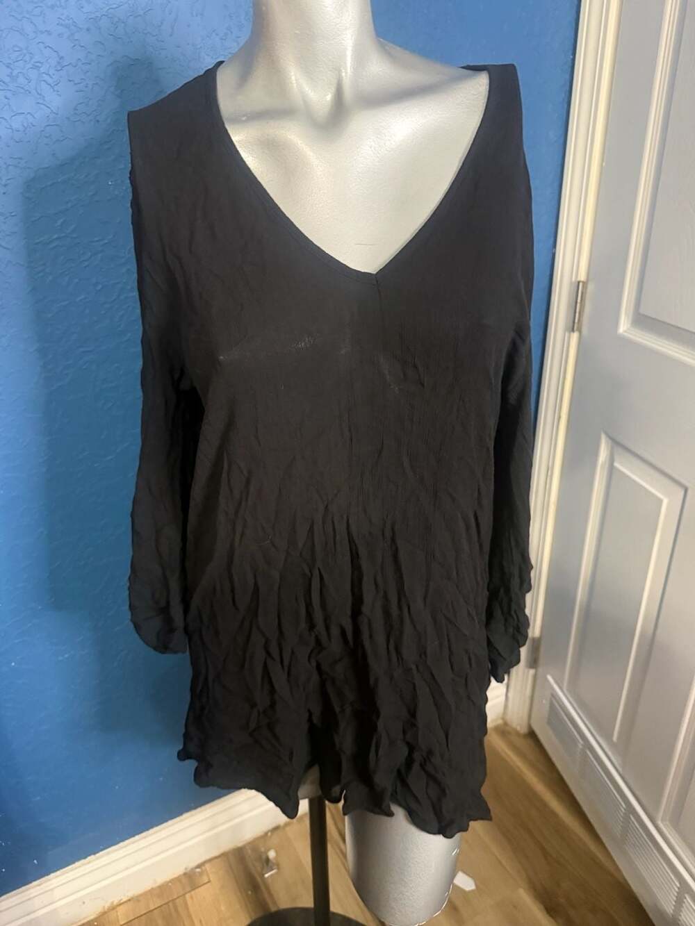 Anne Cole Swim Cover Up Size M/L Black V-Neck Long Sleeve Tunic